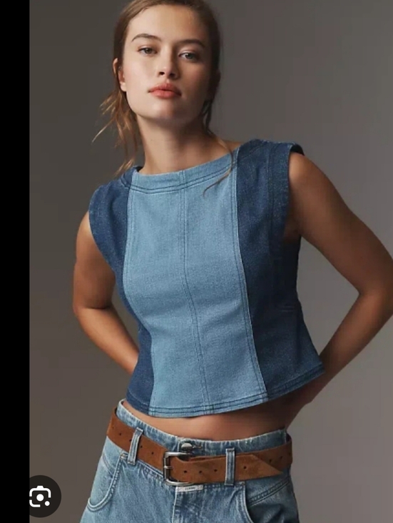 Pilcro Tops - Pilcro Multitone Denim Sleveless Two Tone Top Large Euc
